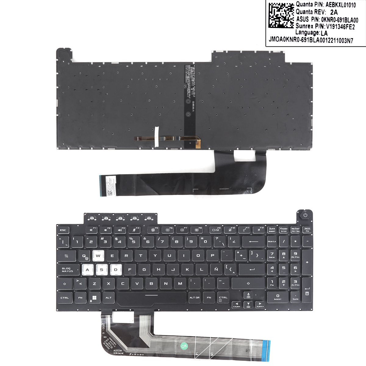 Picture of New Replacement Laptop Keyboard For Black ASUS TUF Gaming F15 FX506 FA506 FA506Q FX506L FA506U BLACK RGB（WASD is transparent) Crystal key cap LA Layout